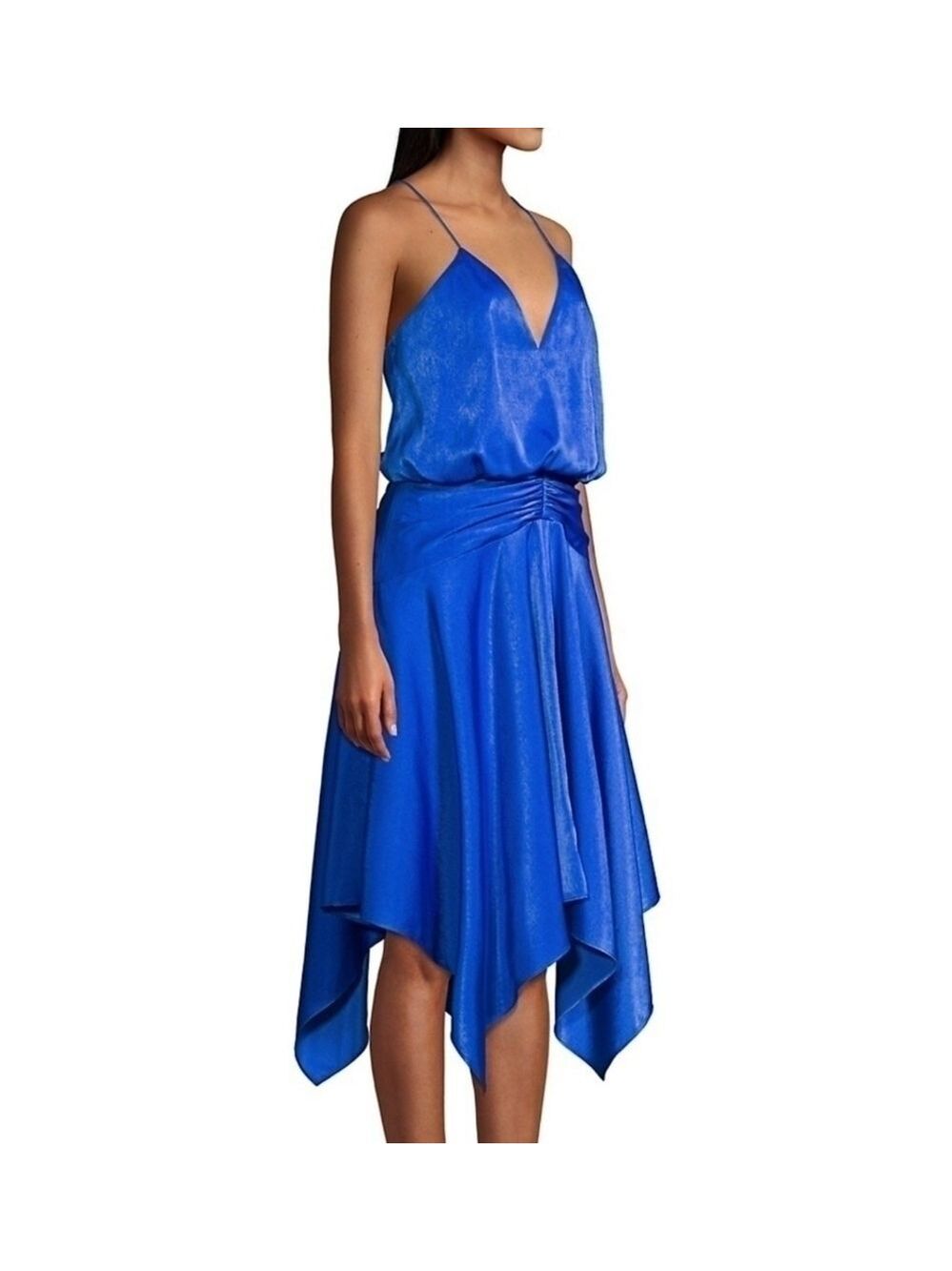 Aidan Mattox Charmeuse Blouson assymetrical handkerchief hem cocktail dress NWT - Picture 4 of 10